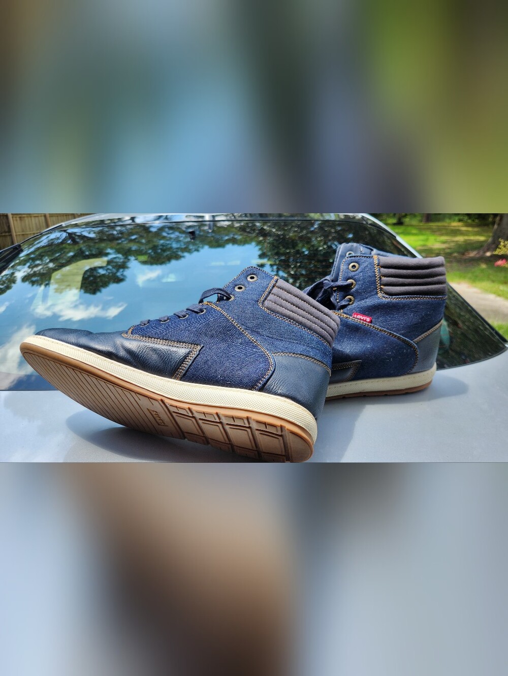 Levi's Men's Blue High-Top Denim & Leather Navy Blue Size 12 Sneakers